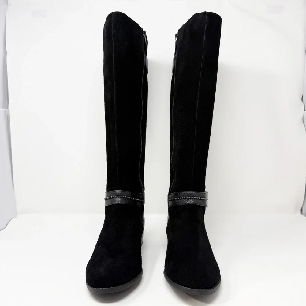 Alex Marie Davian Black Knee High Boots Women’s 9.5M Suede Leather Riding Boots